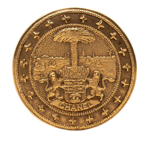 CC Gold Plated Lion Crest Medallion Brooch - Image 1
