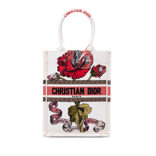 Embroidered Canvas Fleurs Bibliques Vertical Book Tote - Image 1
