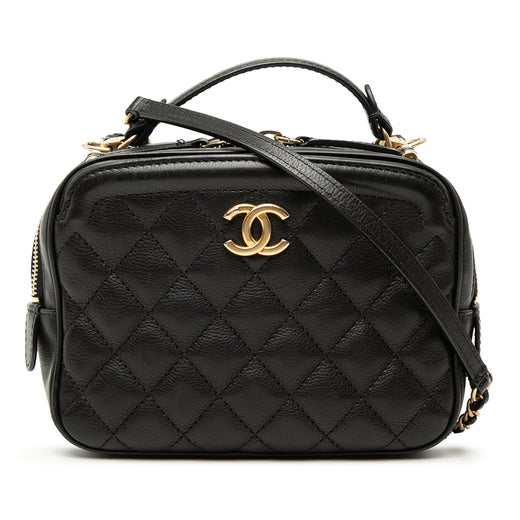 Small CC Quilted Lambskin Top Handle Vanity Case with Chain - Image 1