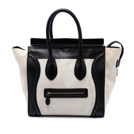 Mini Bicolor Canvas and Leather Luggage Tote - Image 1