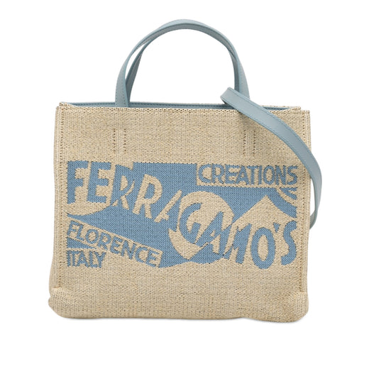 Ferragamos Creations Medium Raffia Shopping Tote - Image 1