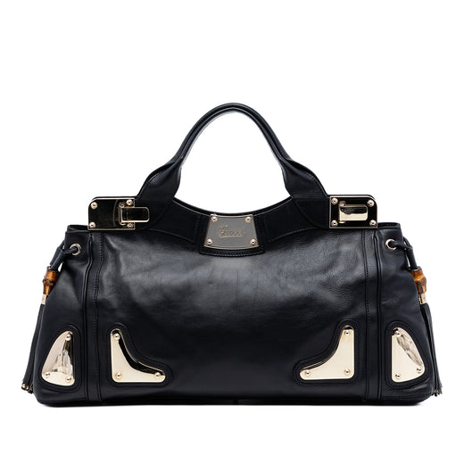 Medium Leather Bamboo Tassel Race Top Handle Bag - Image 1