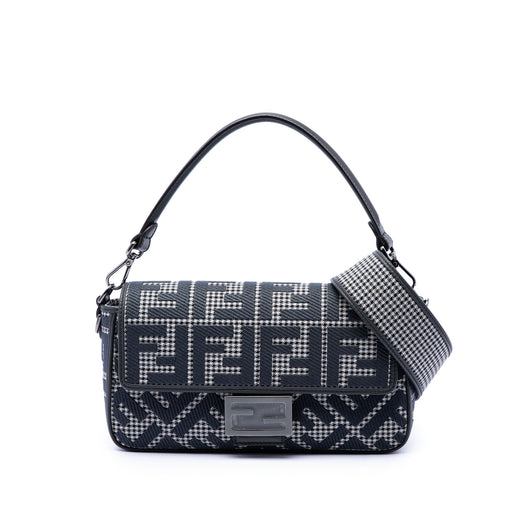 FF Embroidered Wool Houndstooth Baguette Satchel - Image 1