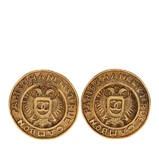 Gold Plated Rue Cambon Crest Clip On Earrings - Image 1