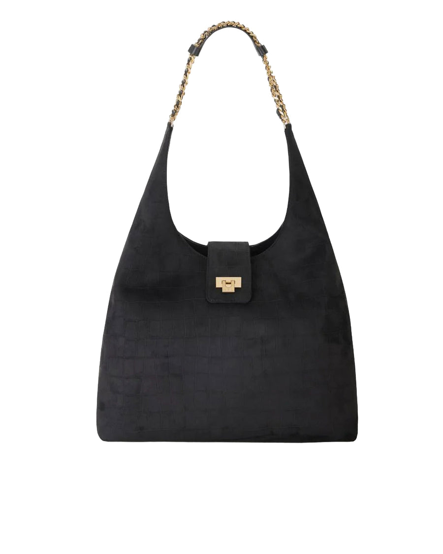 Elisabetta Franchi Crocodile-Embossed Hobo Bag — Black Main: Polyester