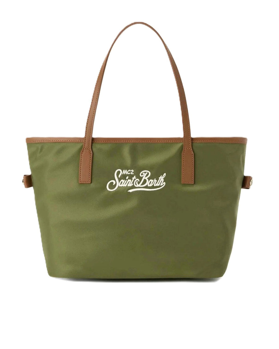 Mc2 Saint Barth Nylon With Leather Trim Shoulder Bag — Green