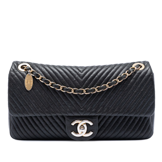Medium Chevron Wrinkled Calfskin Medallion Charm Flap - Image 1