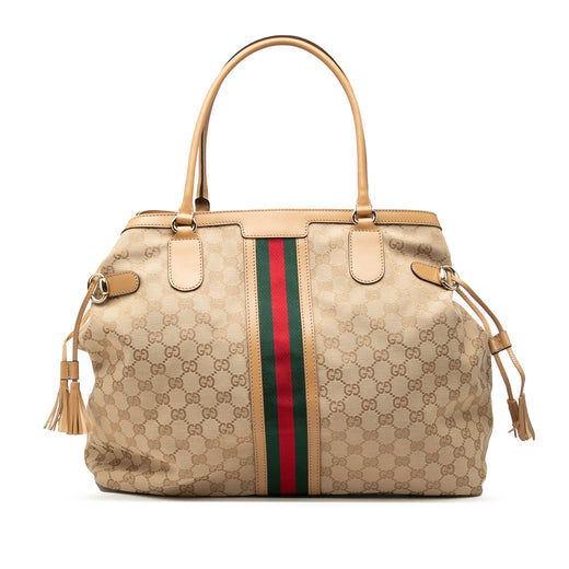 GG Canvas Web Tassel Tote - Image 1