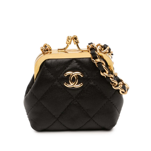 CC Quilted Lambskin Kiss Lock Clutch with Chain - Image 1