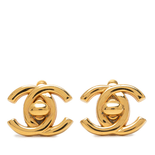 CC Gold Plated Turn Lock Clip On Earrings - Image 1