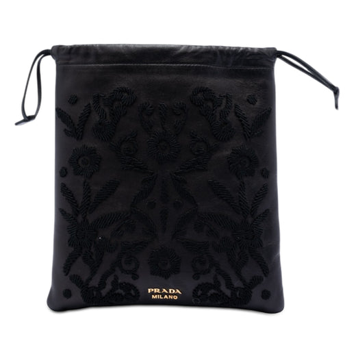 Embroidered Leather Drawstring Pouch - Image 1