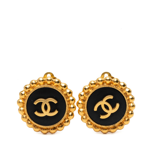CC Gold Plated Enamel Round Clip On Earrings - Image 1