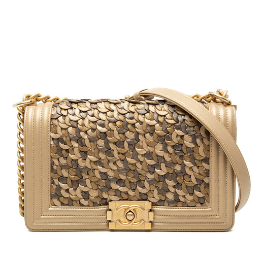 Old Medium Braided Metallic Lambskin Boy Flap - Image 1