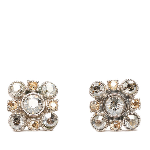 Brass Floral Strass Push Back Earrings - Image 1