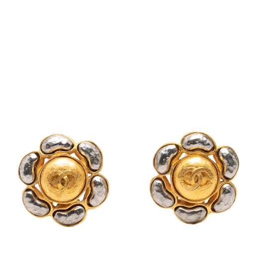 CC Bicolor Brass Flower Clip On Earrings - Image 1