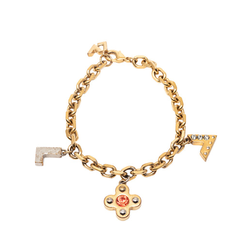 Gold Plated Brass and Strass Love Letters Charm Bracelet - Image 1