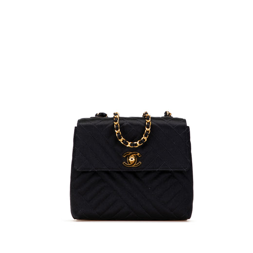 Mini Square Diagonal Quilted Satin Single Flap - Image 1