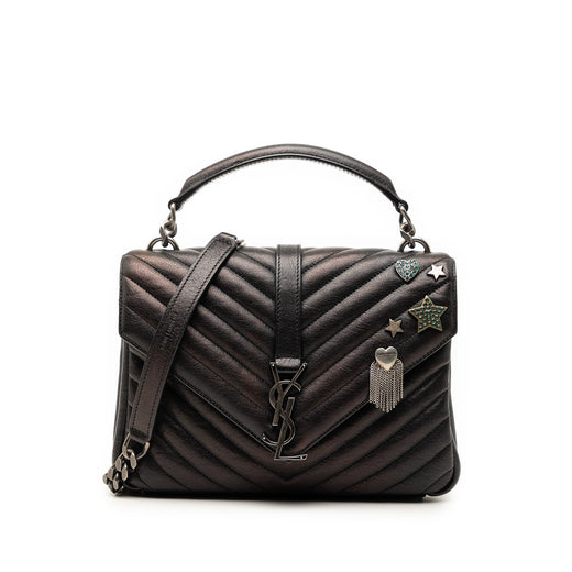 Medium Metallic Chevron Sheepskin Monogram College Pins Satchel - Image 1