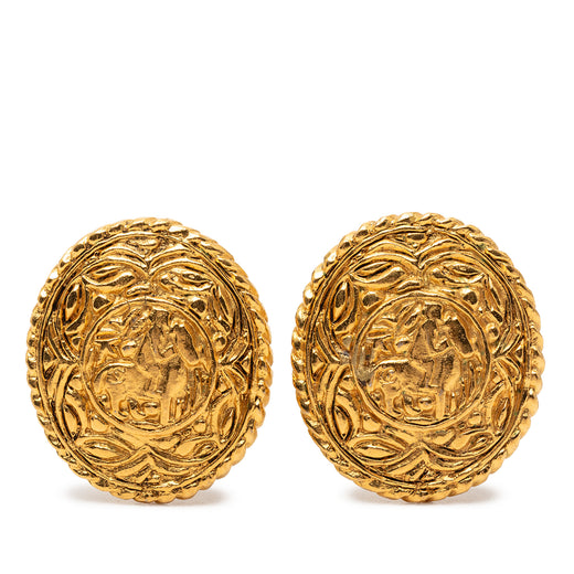 Gold Plated Horse Medallion Clip On Earrings - Image 1