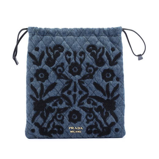 Impuntu Denim Embroidered Drawstring Pouch - Image 1