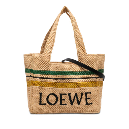 Paulas Ibiza Medium Raffia Striped Font Tote - Image 1