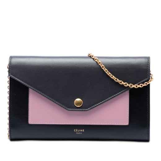 Bicolor Leather Pocket Envelope Wallet On Chain - Image 1