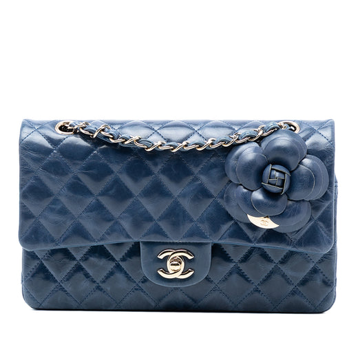Medium Classic Glazed Calfskin Camellia Double Flap - Image 1
