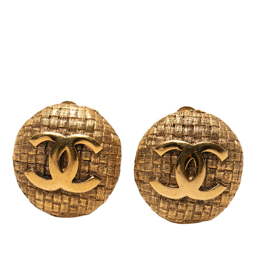 CC Gold Plated Woven Round Clip On Earrings - Image 1
