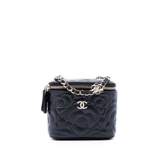 Mini Camellia Embossed Lambskin Vanity Case With Chain - Image 1