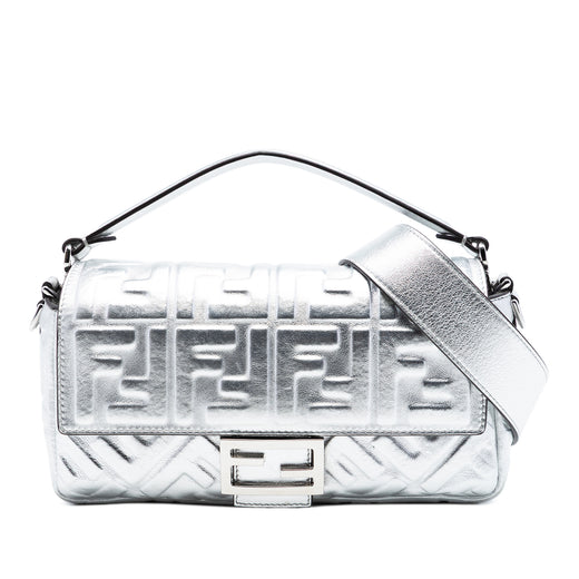 Medium Metallic Leather Embossed FF Baguette Satchel - Image 1