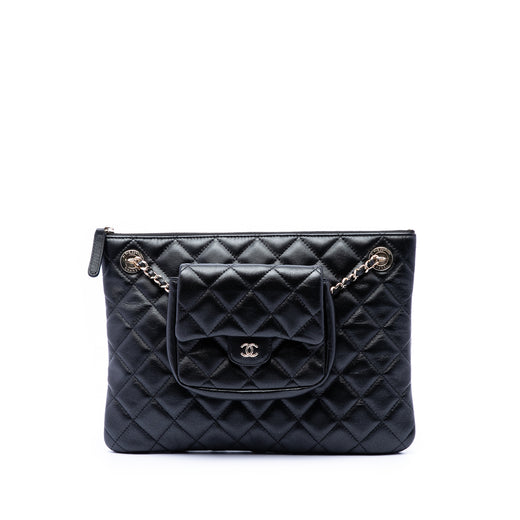 CC Quilted Lambskin Pouch with Mini Flap Purse - Image 1