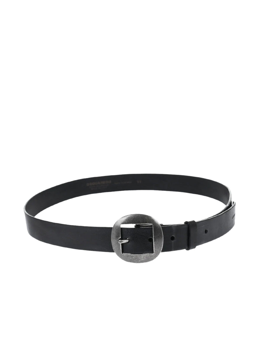 Dsquared2 Logo Leather Buckle Belt — Black