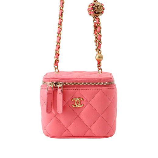 Mini Quilted Lambskin Pearl Crush Vanity Case With Chain - Image 1