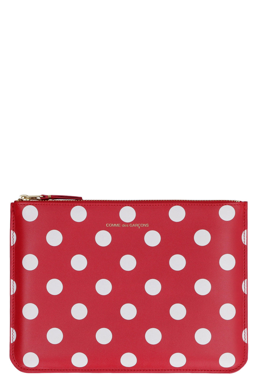 Comme Des Garçons Wallet Polka-Dot Leather Clutch — Red Cow Hide