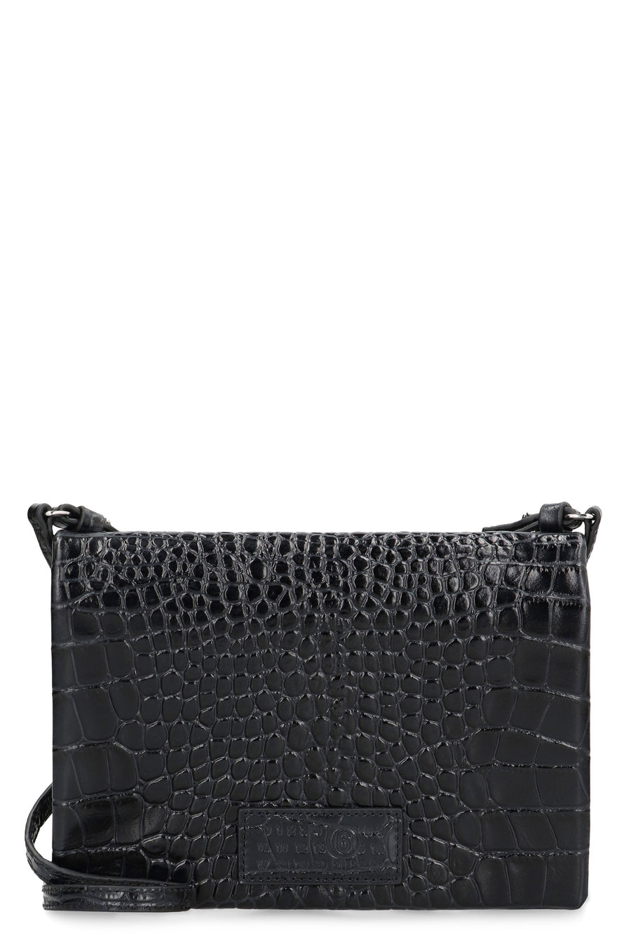 Mm6 Maison Margiela Crocodile-Embossed Leather Shoulder Bag — Black Cow Hide