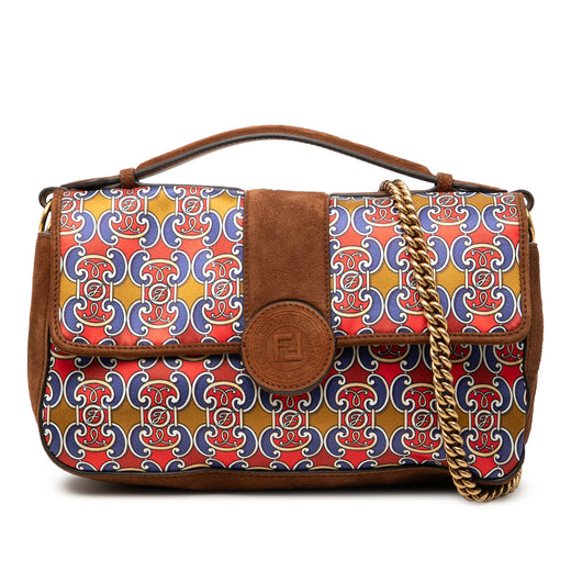 Printed Satin and Suede Double F Baguette Satchel - Image 1