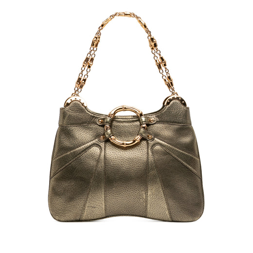 Metallic Calfskin Bamboo Ring Chain Shoulder Bag - Image 1