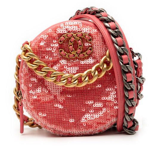 Sequin Lambskin 19 Round Clutch With Chain - Image 1