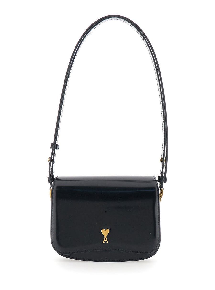 Ami Paris Shoulder Bag — Black Calf Leather