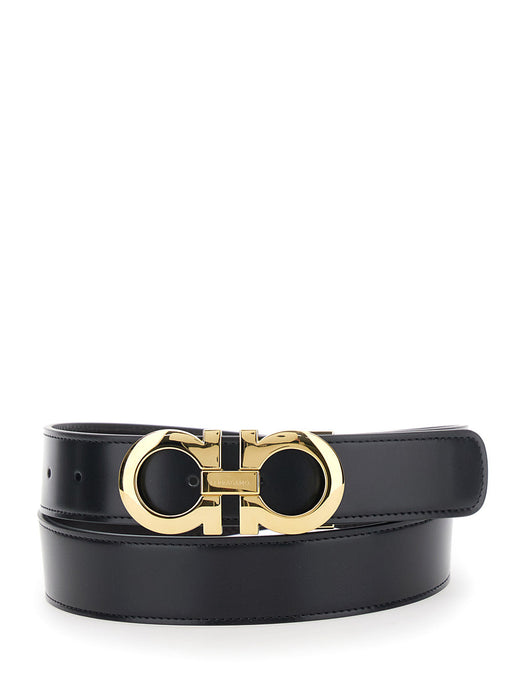 Ferragamo Gancini Buckle Belt — Black Calf Leather