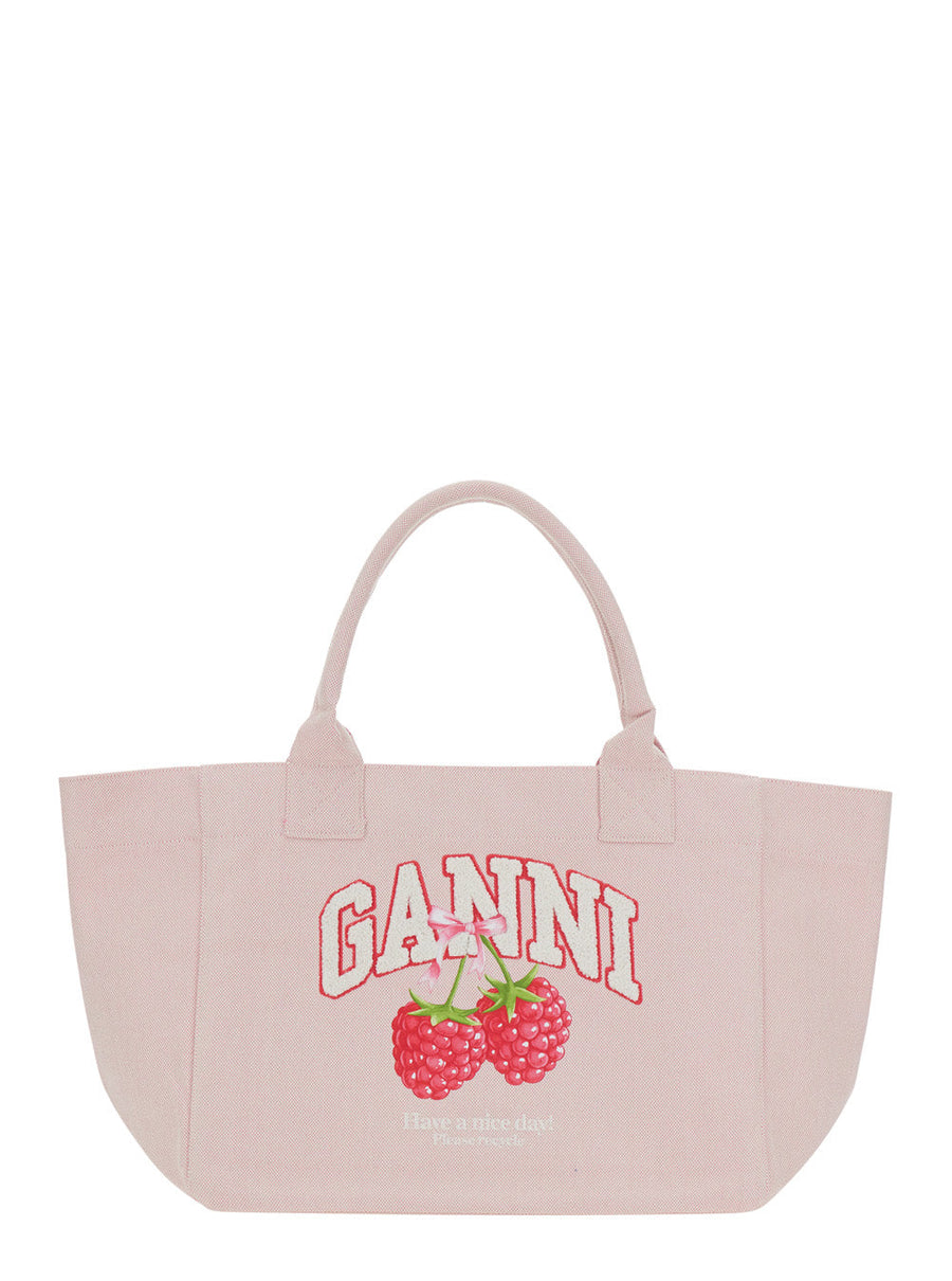 Ganni Trapeze Tote Bag — Pink Cotton