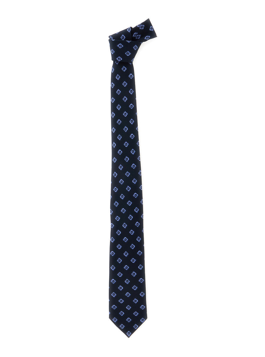 Giorgio Armani Logo-Print Silk Necktie — Blue Neckties