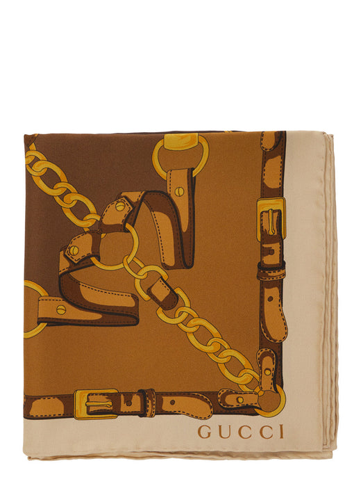 Gucci Silk Chain-Print Scarf — Brown Scarfs