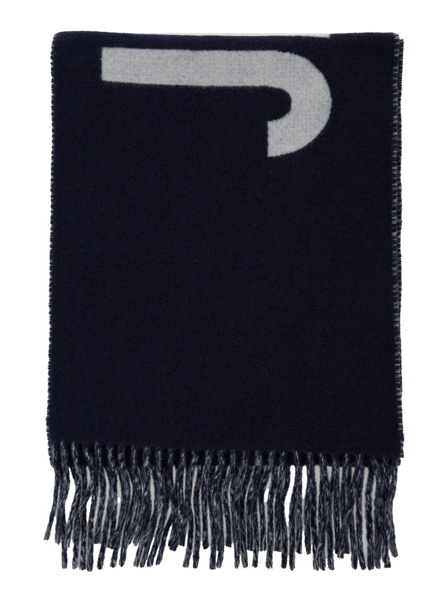 Jacquemus Logo-Embroidered Wool Scarf — Navy Scarfs