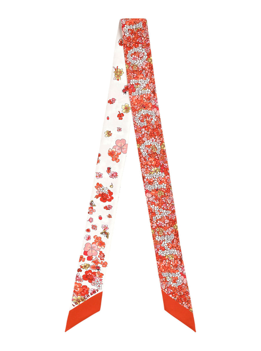 Longchamp Silk Floral All-Over Print Scarf — Red Scarfs