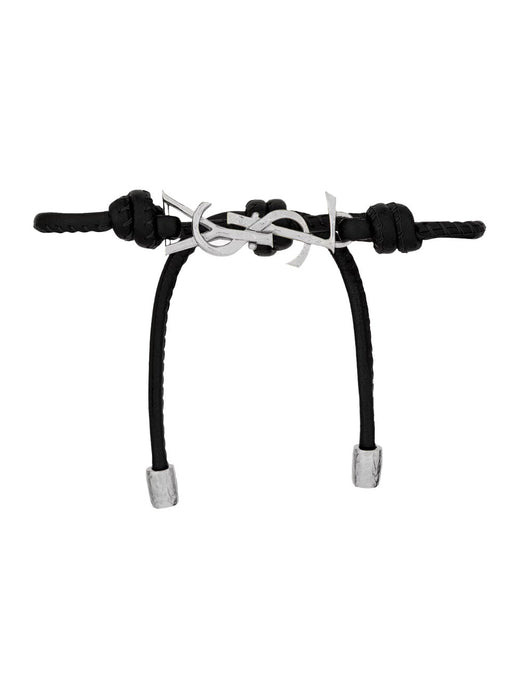 Saint Laurent Silver-Knotted Lamb Leather Bracelet — Brown Bracelets