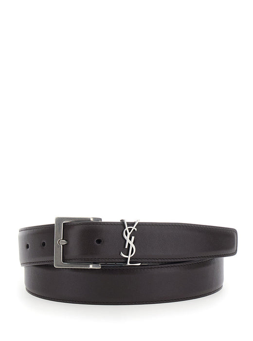 Saint Laurent Cassandre Belt — Brown Calf Leather