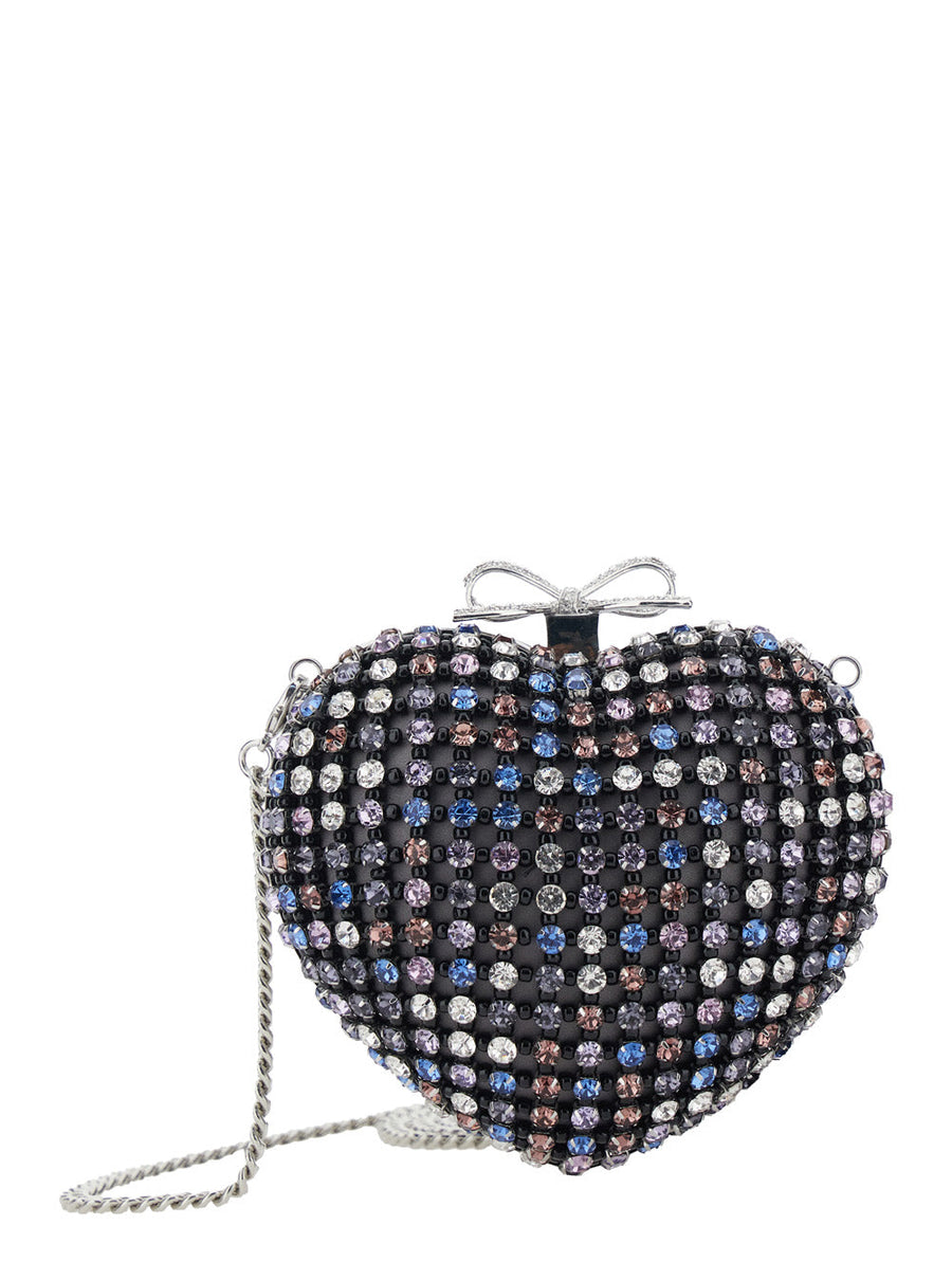 Self-Portrait Crystal-Embellished Heart Clutch — Multicolor Polyester