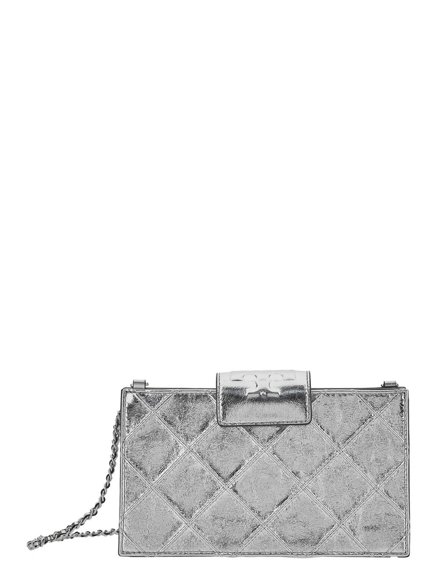 Tory Burch Fleming Mini Shoulder Bag — Silver Cowhide