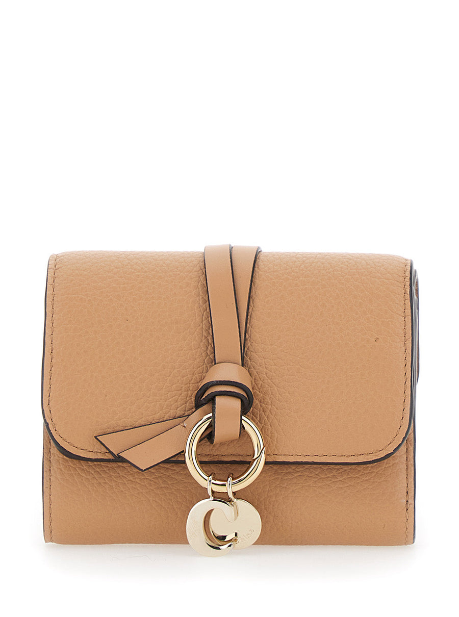 Chloé Leather Tri-Fold Wallet — Beige
